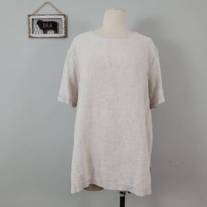 Eileen Fisher Relaxed Neutral Linen Blend Tunic Top Sz L Lagenlook Minimalist